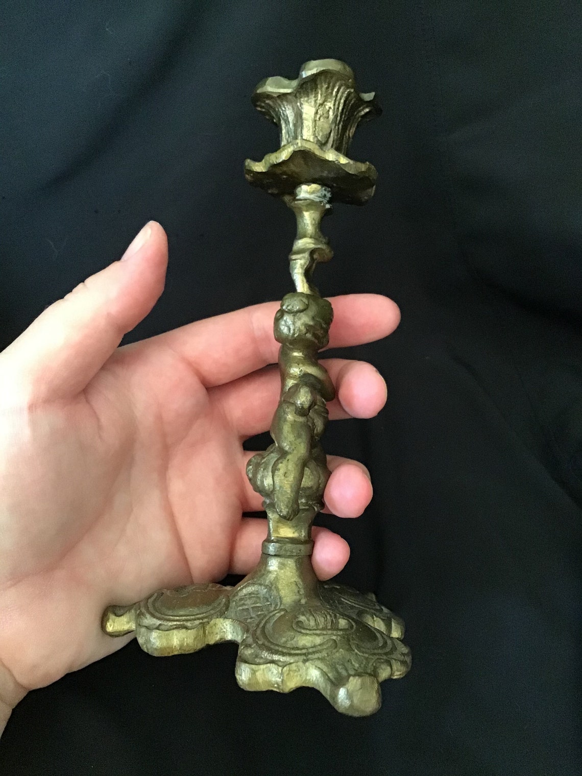 Vintage Cast Iron Cherub Candlestick Holder Etsy