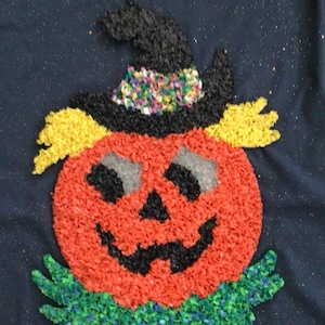Vintage Melted Plastic Popcorn Halloween Anthropomorphic Pumpkin Jack-O-Lantern Wall Decor, Vintage Halloween