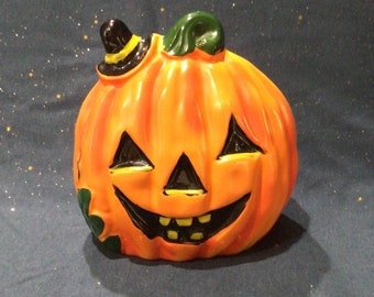 Vintage Halloween Rubens Originals Pumpkin Jack O Lantern Ceramic Planter