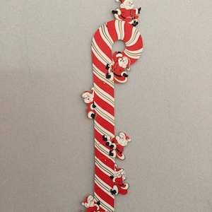 Adorable Vintage Mid-Century Candy Cane With Kitschy Santa’s Folding Christmas Die Cut Christmas Ephemera