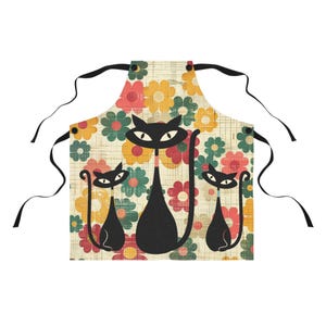 ヴィンテージ風ミッドセンチュリー アトミック キャット レトロ フラワー エプロン、母の日ギフト