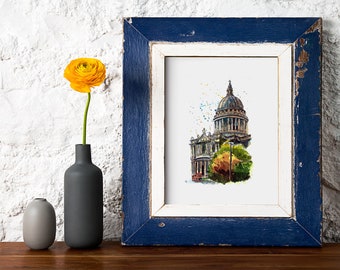 St. Pauls Cathedral // Famous London Landmark // Travel Original Loose Watercolour Illustration Print