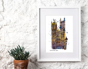 Westminster Abbey // Famous London Landmark // Travel Original Loose Watercolour Illustration Print