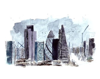 London Skyline Gherkin // Original Watercolour Illustration // Travel Print