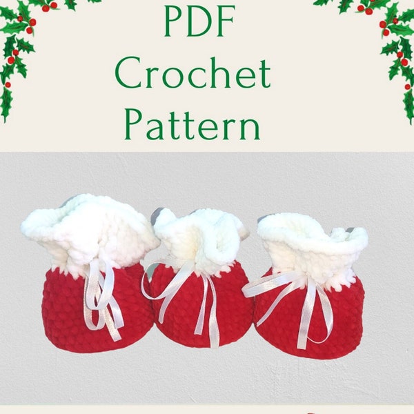 Christmas amigurumi pattern, Crochet pattern - Christmas gift bag crochet PDF, Santa sacks Crochet drawstring mini pouch.