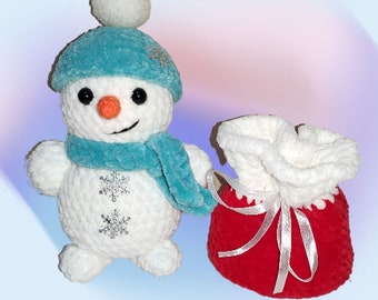 Crochet Snowman Pattern PDF and Christmas gift bag, Christmas Crochet Pattern, Snowman Amigurumi