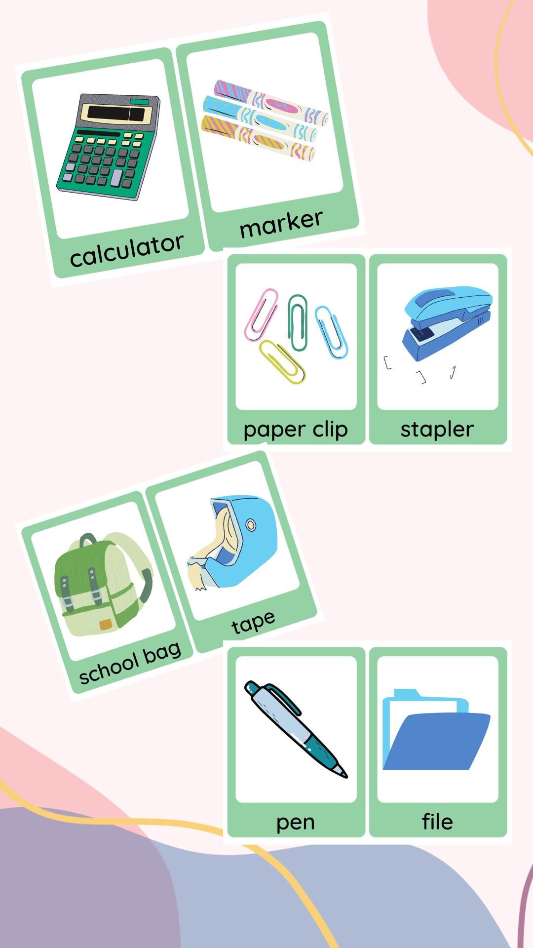 Printable Flashcards With Classroom Objects. School Themed Cards ...