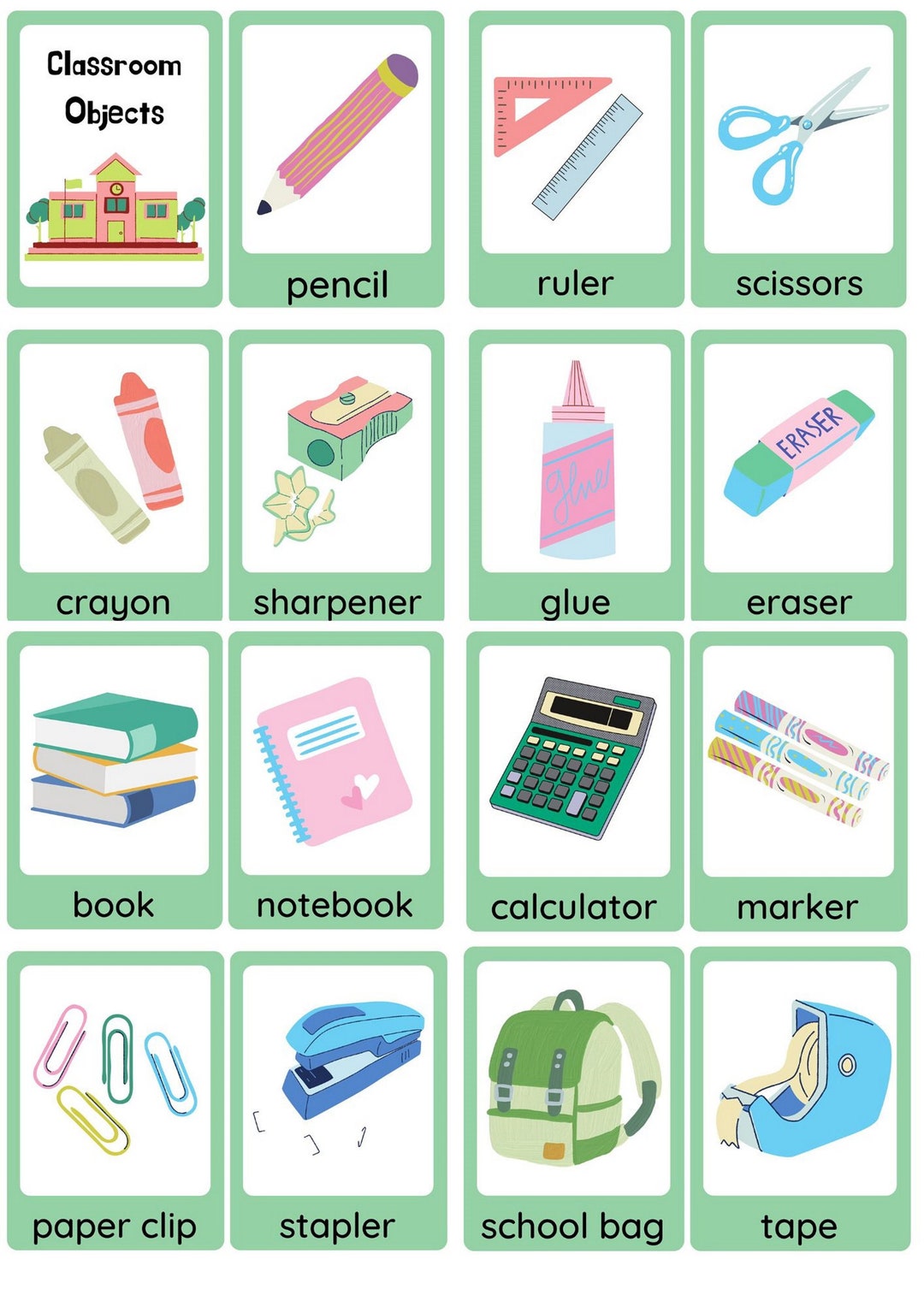 Printable Flash Cards With Classroom Objects. School Themed - Etsy
