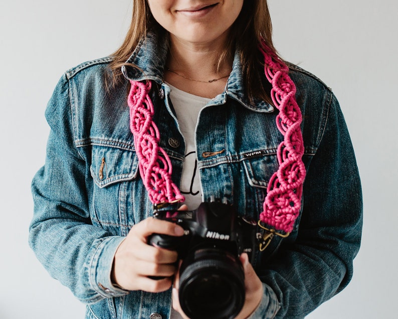 MACRAME CAMERA STRAP / Pink / Boho / Photography Strap for Etsy