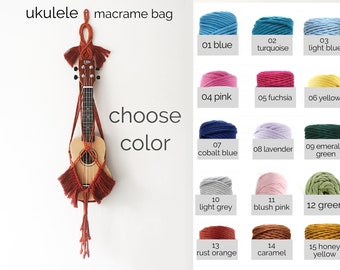 MACRAME UKULELE BAG / choose your fave color / boho ukulele macrame hanger, instrument case, wall hanging decor, ukulele holder