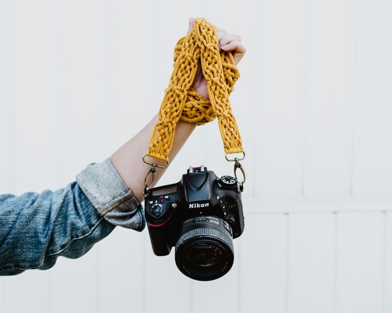 MACRAME CAMERA STRAP honey yellow mustard boho photography strap for creatives gift for photographer