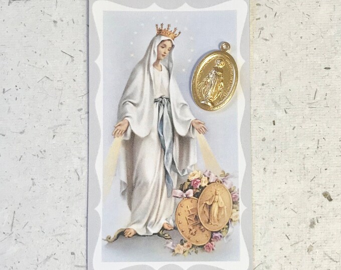 Our Lady of the Miraculous Medal Prayer Card With Medal / Our Lady of ...