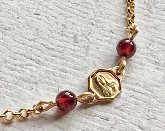 Mary Magdalene Petite Bracelet with Garnet Beads: Dainty, Maria Magdalena, Marie Madeleine, Patron Saint, Apostle