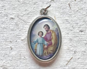 St Joseph and Jesus Religious Medal / Rosary Medal / God / Christ / Spiritual Protection / Divine Love / Christian / Holy Family