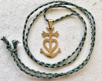 Mary Magdalene Camargue Cross Necklace Gold Plated Deep Blue / Marie Madeleine / Sea of Galilee / Cros de Camarga / Faith, Hope and Love