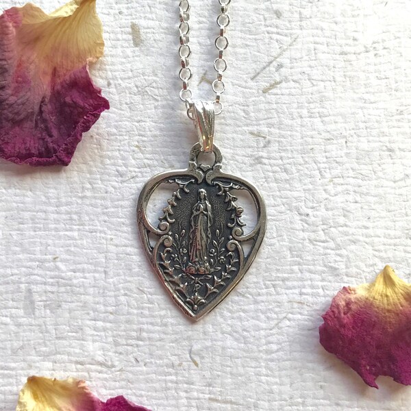 Delicate Our Lady - Sterling Silver Necklace - Notre Dame de Lourdes - Blessed Mother - Religious Jewellery - Holy - Virgin Mary