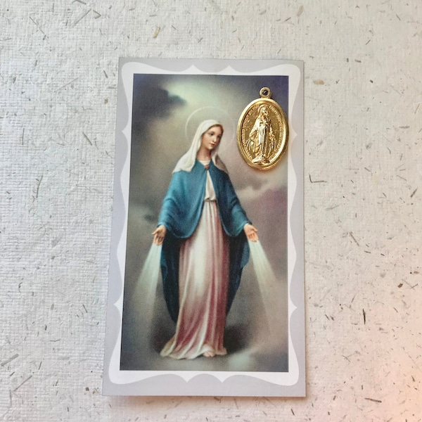 The Memorare with Miraculous Medal Prayer Card - Our Lady of Grace - Divine Mother - Virgin Mary - Pocket Shrine