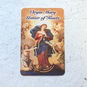Carte de prière Notre-Dame dénouant les noeuds / Vierge Marie dénouant les noeuds / Ave Maria poche dévotion / priant / Je vous salue Marie / Mère bien-aimée