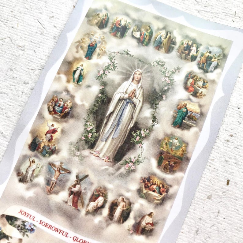 Our Lady of the Rosary Prayer Card With Medal: Marian Devotion - Etsy