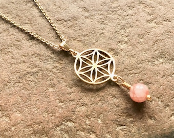 Magdalene Flower and Quartz Necklace: Seed of Life, Magdala Flower, Maria Magdalena, Ancient Goddess, Sacred Feminine, Hematoid quartz