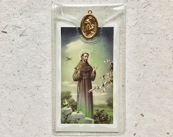 Saint Francis of Assisi Prayer Card with Medal / Patron Saint / Ecology / Animals / Brother Sun / Franciscans / Pope / Saint of Nature