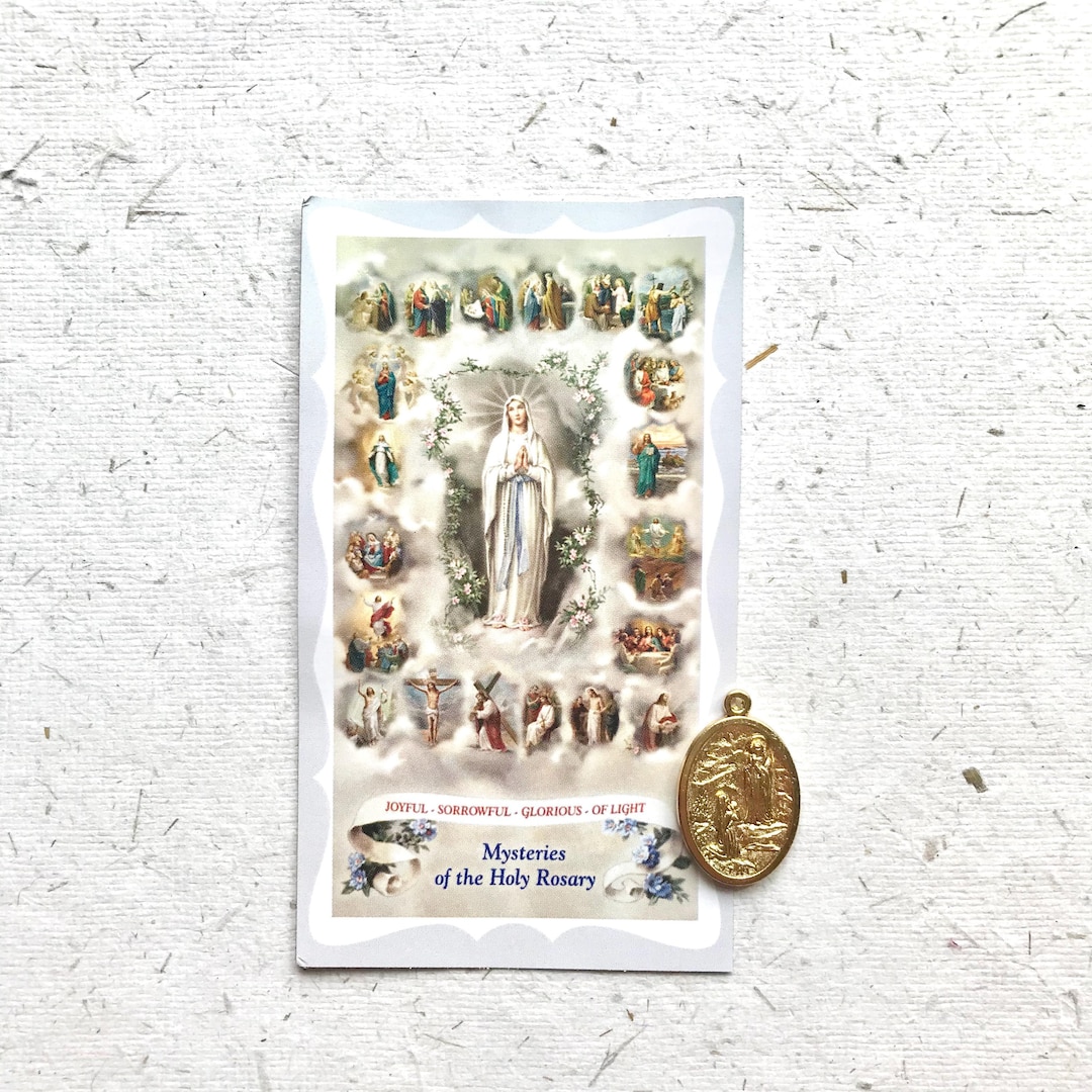 Our Lady of the Rosary Prayer Card With Medal: Marian Devotion - Etsy
