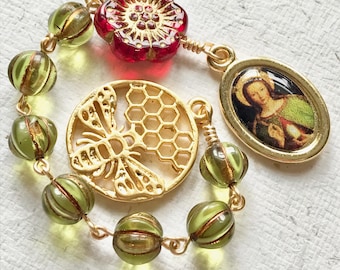 Mary Magdalene Sacred Bee Chaplet: 7 Bead Rosary, Bee Priestess, Divine Wisdom, Meditation