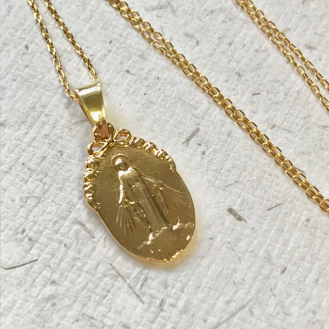 Our Lady of the Miraculous Medal Petite Gold Vermeil Necklace / Virgin ...
