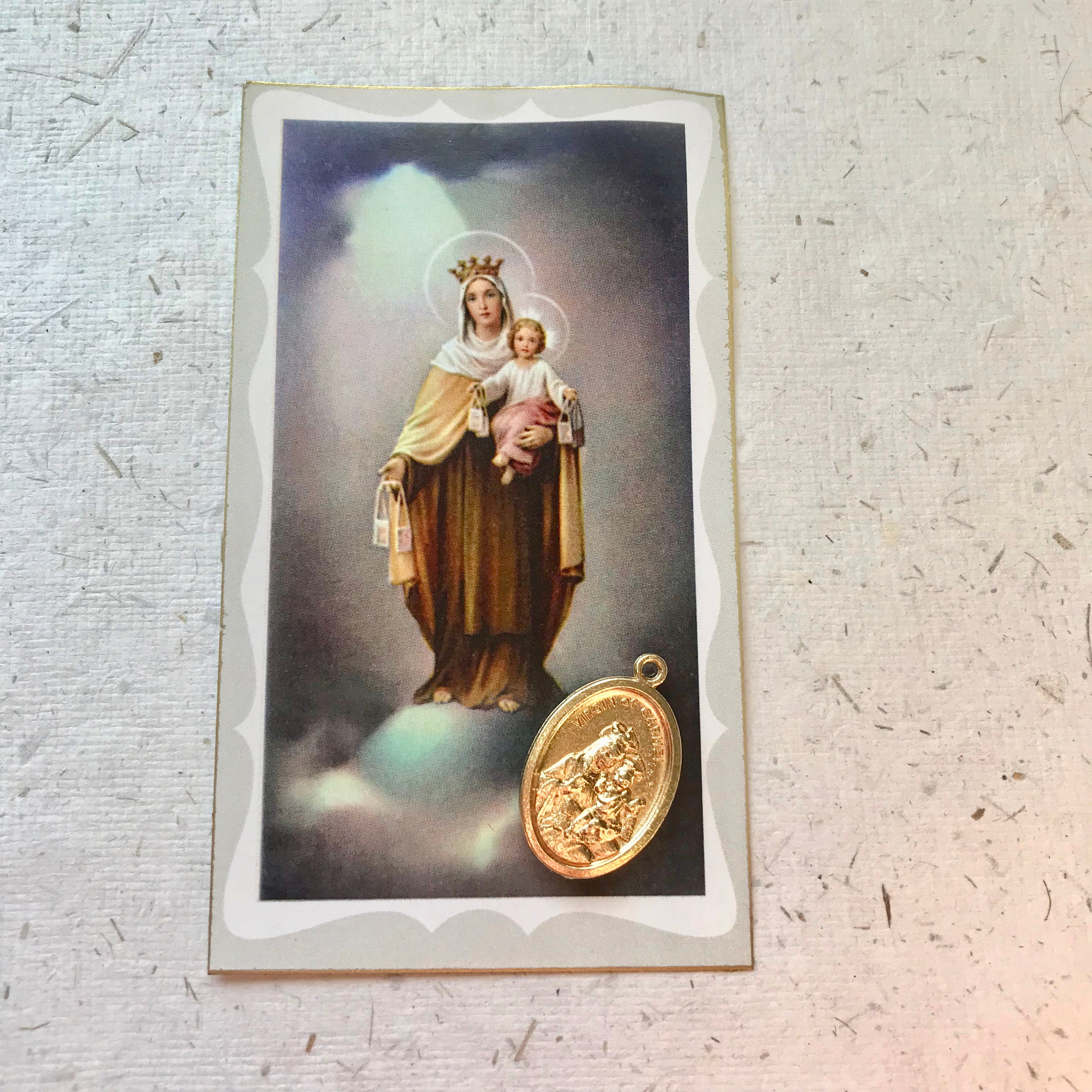 Our Lady of Mount Carmel Prayer Card With Medal – Sacred Heart - Etsy