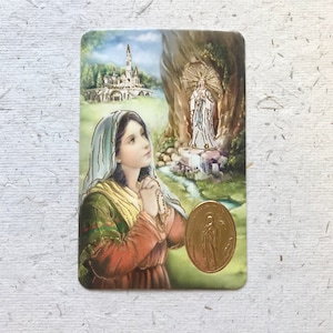 Carte de prière pour Notre-Dame de Lourdes et sainte Bernadette / Notre-Dame / Vierge Marie / Sainte Mère / Chrétienne / Priante / Dévotion / Neuvaine de Lourdes