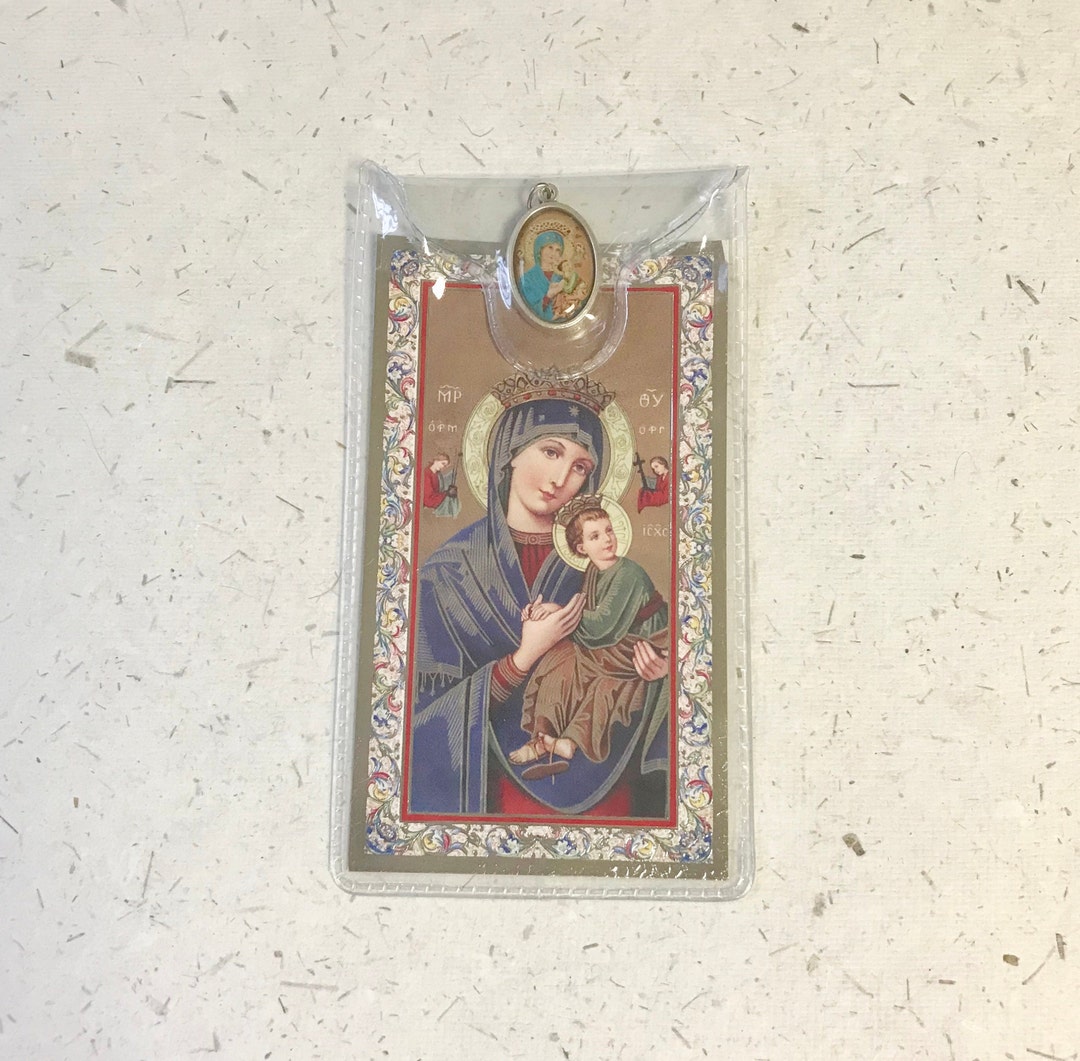 Our Lady of Perpetual Help Prayer Card With Picture Medal / Virgin Mary ...