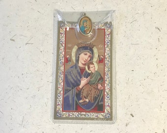 Our Lady of Perpetual Help Prayer Card with Picture Medal / Virgin Mary / Marian Devotion / Ikon / Prayerful / Christian  / Beloved Mother