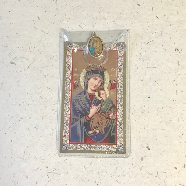 Our Lady of Perpetual Help Prayer Card with Picture Medal / Virgin Mary / Marian Devotion / Ikon / Prayerful / Christian  / Beloved Mother