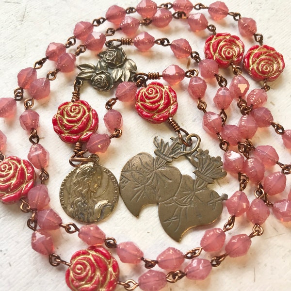 Mary Magdalene Rose Garland Heirloom Sacred Heart Rosary / Floriography / Sacred Rose / Marie Madeleine / Maria Magdalena / Ave Maria