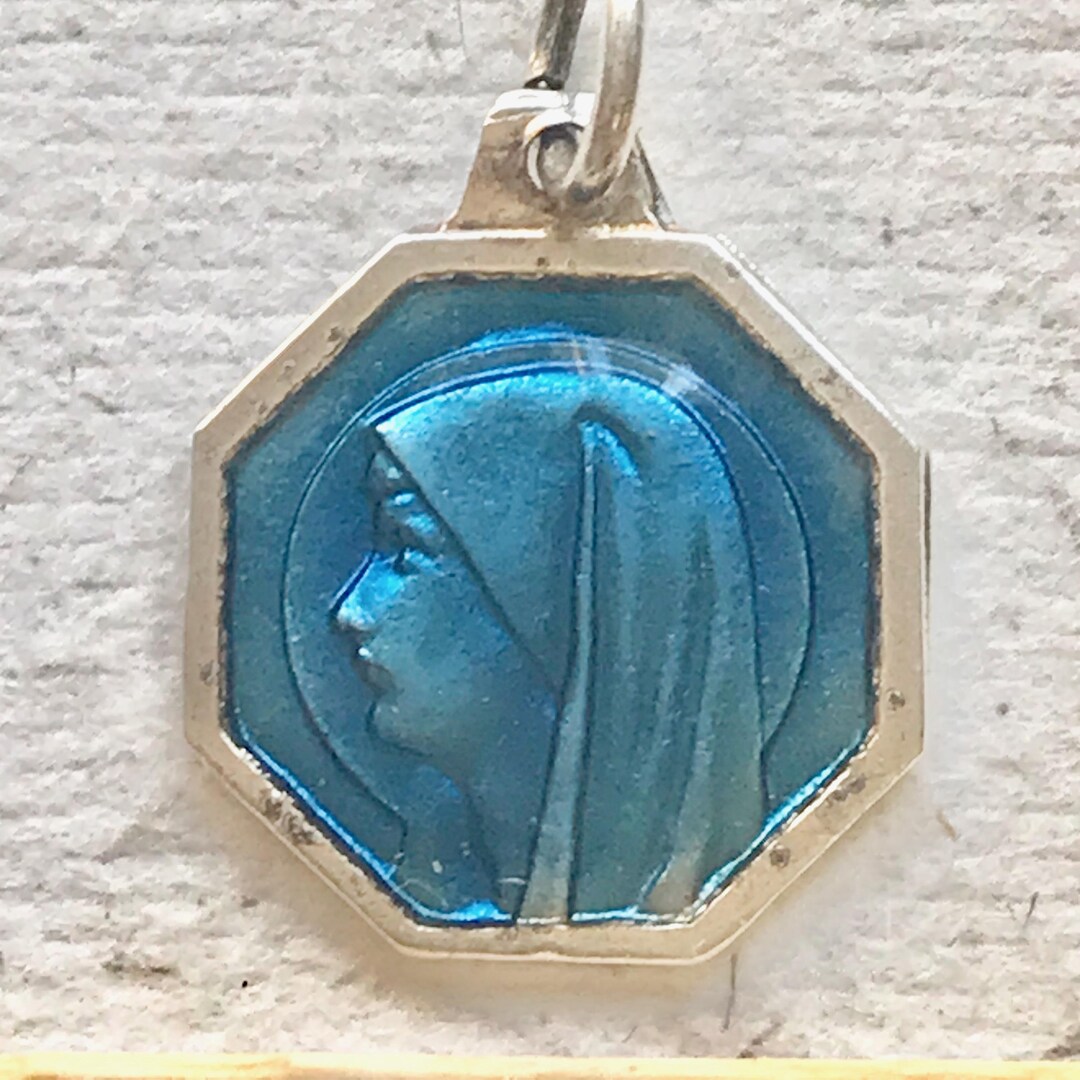 Our Lady of Lourdes Blue Enamel Vintage Religious Medal / Notre Dame De ...