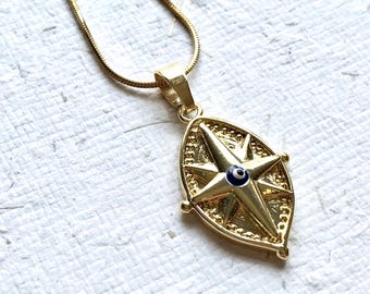 Inanna Star Aureola Necklace - Gold Plated / Ancient Mothers / Vesica / Mandorla / Nazar / Evil Eye/ Ishtar / Astarte / Mary Magdalene