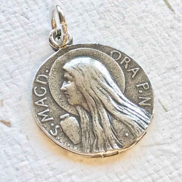 Sterling Silver 18mm Mary Magdalene / Sainte Baume / Religious Medal / Pendant / St Magdalene