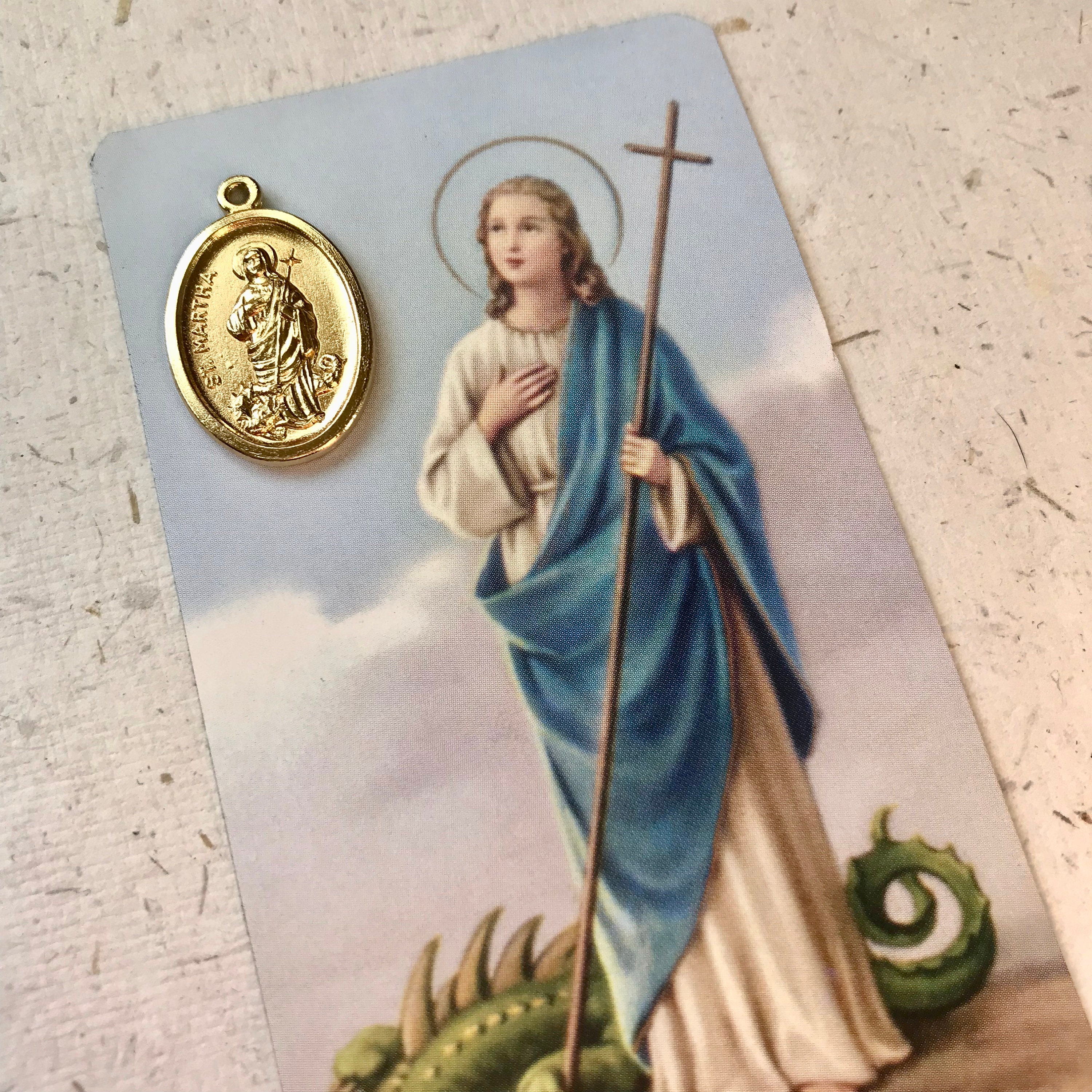St Martha Prayer Card With Medal - Pocket Shrine - Holy Devotion ...