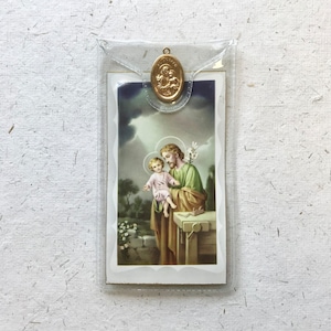 Carte de prière de saint Joseph avec médaille / Saint patron / Pères / Gardien / Le chaste cœur de saint Joseph / Sanctuaire de poche / priant / Dévotion