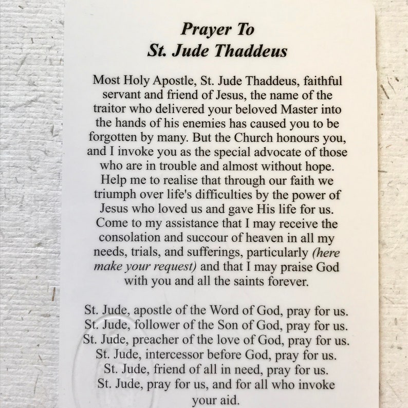 Saint Jude Prayer Card / Patron Saint of Lost Causes and Desperate ...