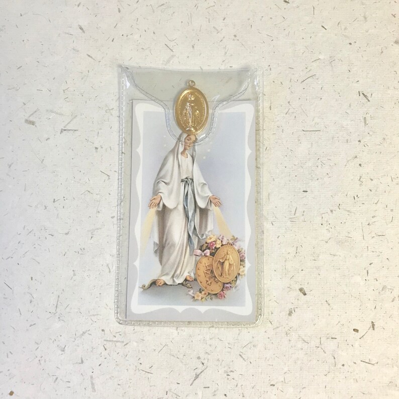 Our Lady of the Miraculous Medal Prayer Card With Medal / Our Lady of ...