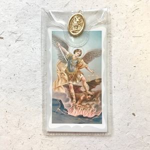 Carte de prière de Saint Michel Archange avec médaille / Prière / Dévotion / Cadeau / Ange / Dieu / Cadeau chrétien / Protection spirituelle