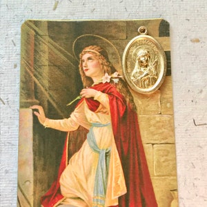 Carte de prière sainte Philomène avec médaille - sainte patronne - guérison - nourrissons - enfants - neuvaine - priant - dévotion - christ - gracieux