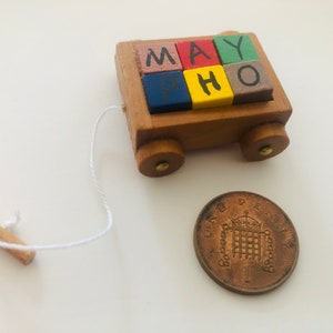 Miniature Pull-a-long brick truck/wagon. 1:12 for dolls house. Wooden building blocks