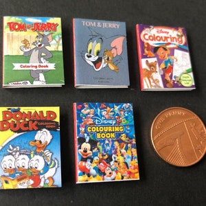 Miniatuur Walt Disney-kleurboeken A x 5, 1:12 voor poppenhuis