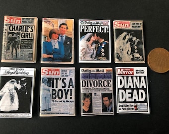 Royal wedding - Princess Diana and Prince Charles Miniature Magazines x 8  1:12  scale for dolls house