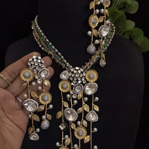 Kundan Polki White Gold Necklace, Gold Jewelry, Traditional Jewelry, Indian Jewelry, Necklace, Jaipur Jewelry/ Punjabi Jewelry