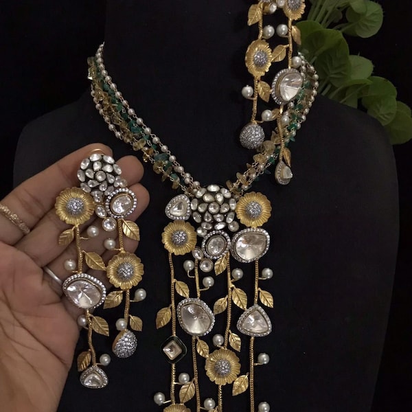 Sabyasachi inspired White Gold Necklace/ Gold Jewelry/ Traditional Jewelry/ Indian Jewelry/ Necklace/ Pakistani Jewelry/ Punjabi Jewelry