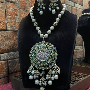 Green Kundan Meenakari Necklace | Jaipur Jewelry| CZ Necklace | Crystal Necklace | Statement Jewelry | Bridal Necklace | Indian Necklace