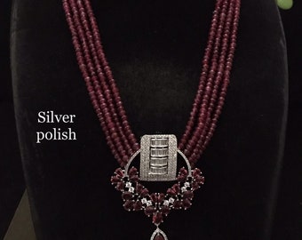 Ruby Red Beaded Indian Necklace & Earrings Set: Victorian Style
